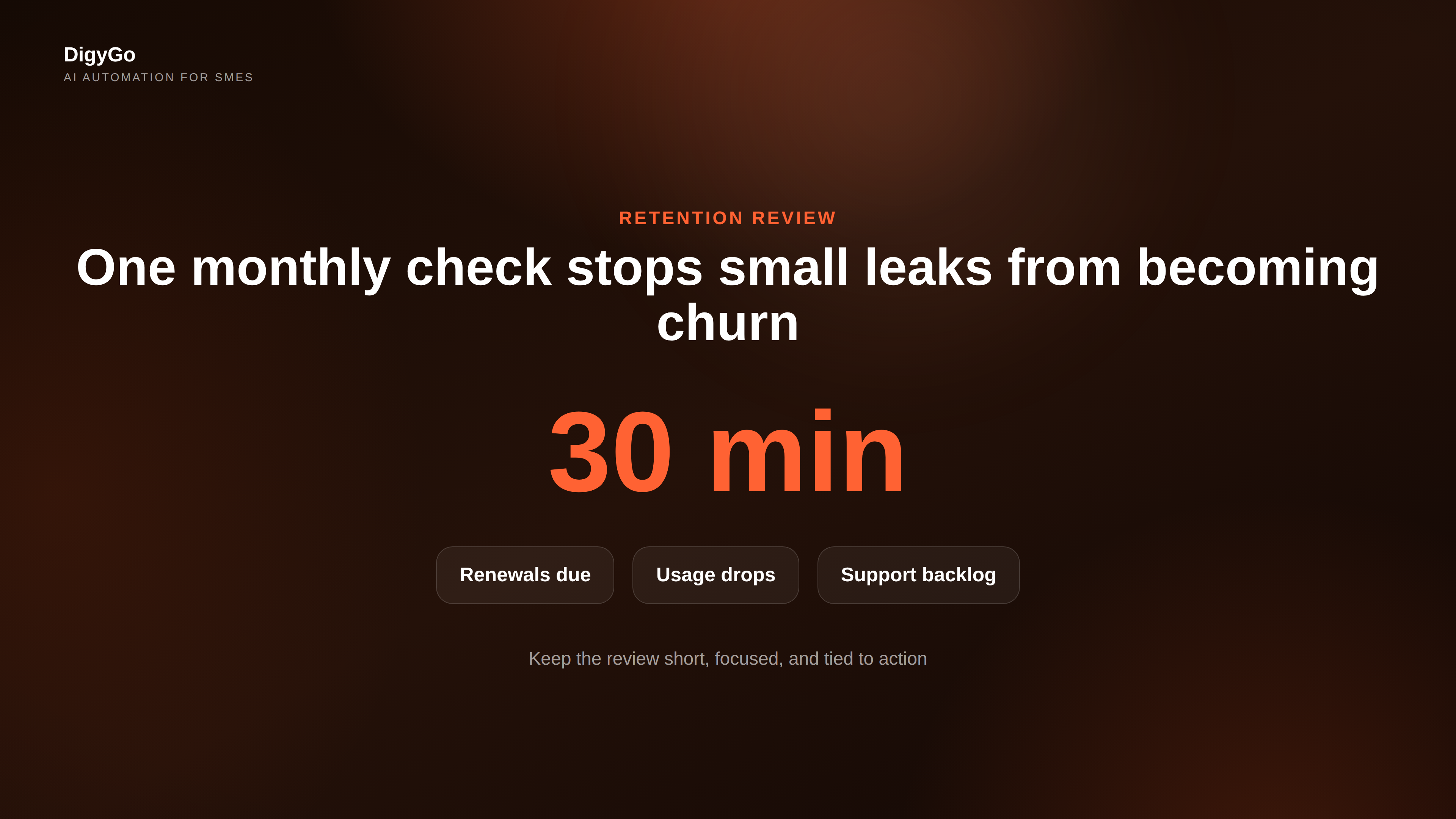 Monthly retention review showing one key metric and the signals behind it
